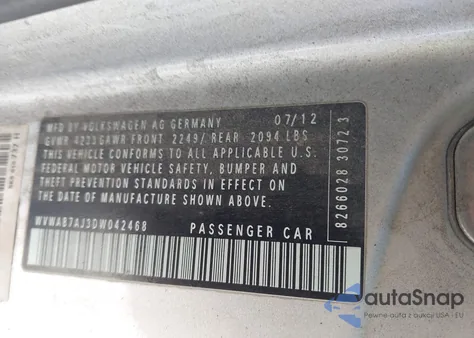 2013 Volkswagen Golf 2.5L 2-Door z USA, uszkodzony, nr VIN WVWAB7AJ3DW042468